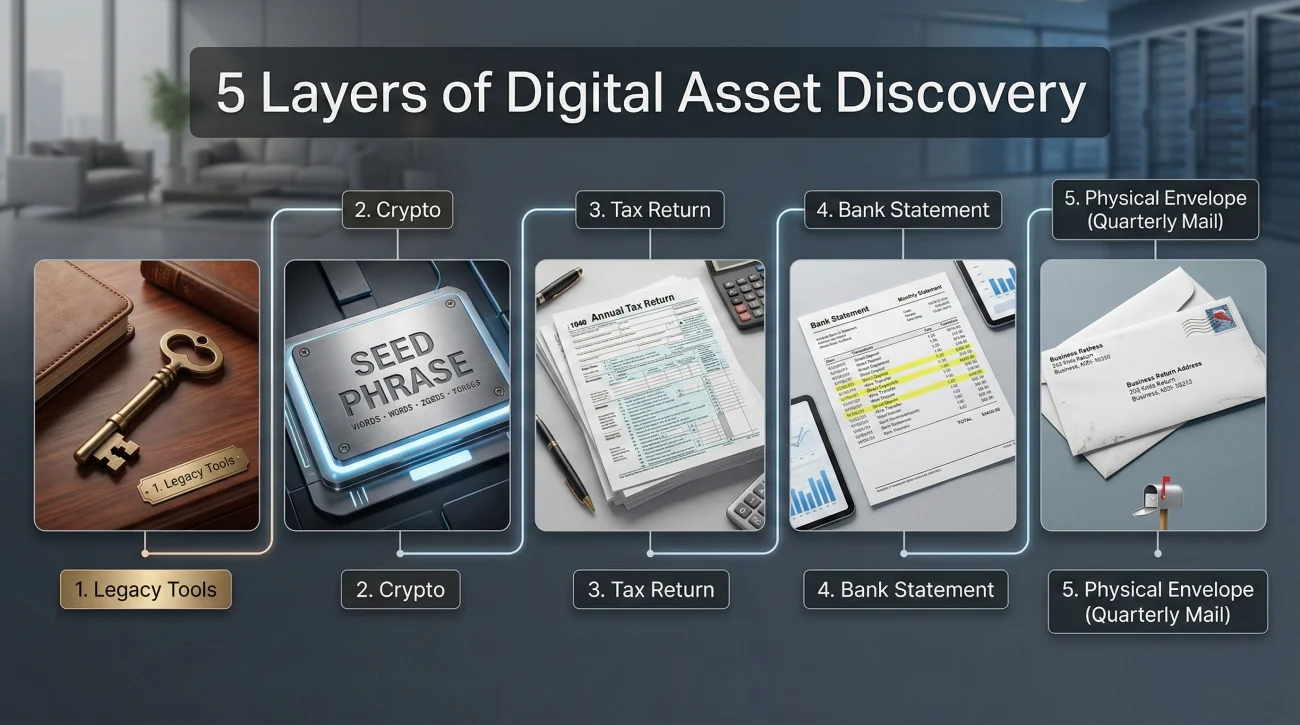 Digital Estate Discovery Layers Flowchart