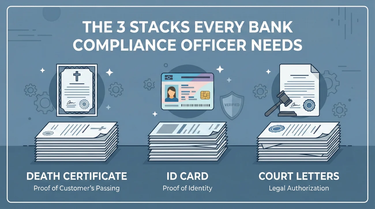 Three Stacks Of Required Bank Verification Documents