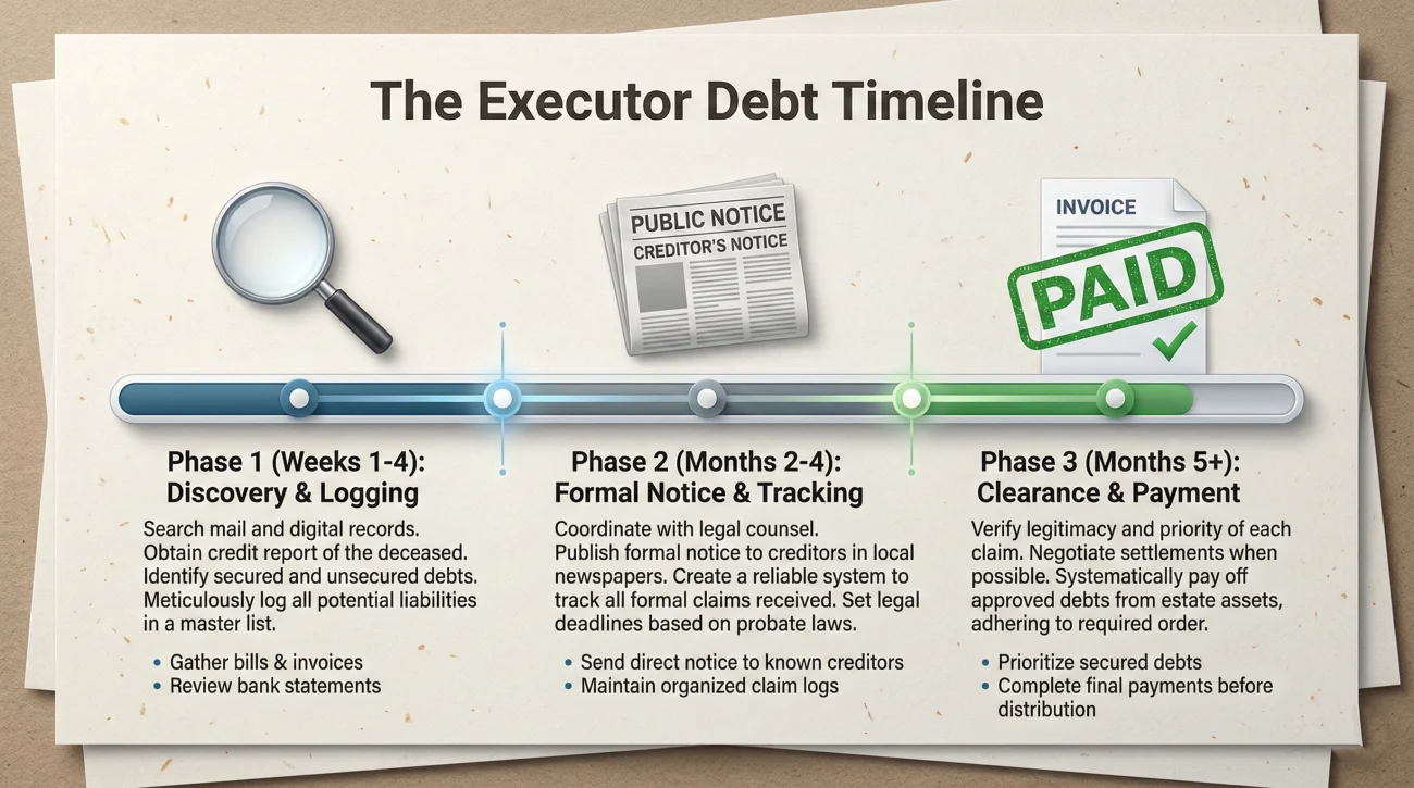 Timeline Roadmap For Managing Estate Debts And Creditors