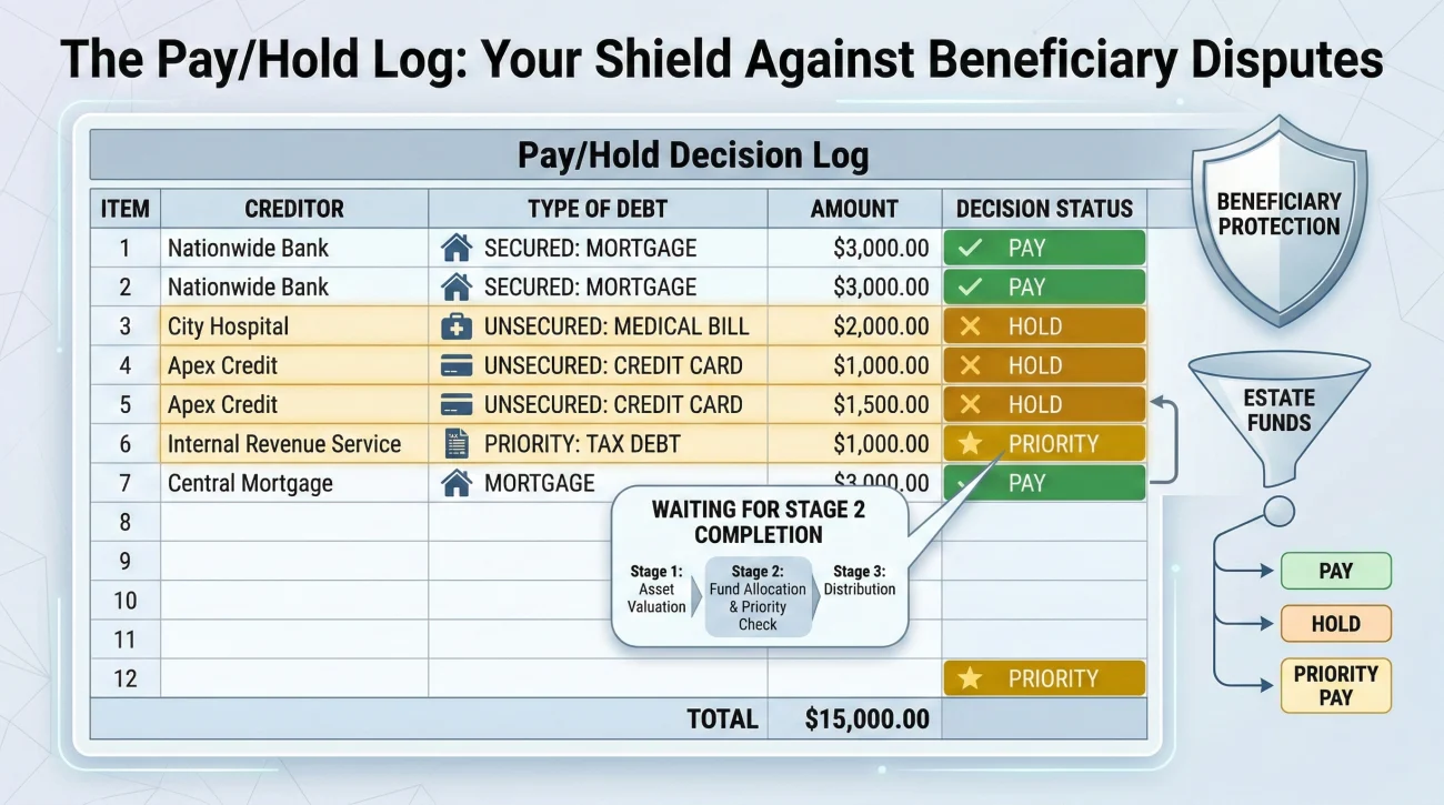 Executor Pay Hold Decision Tracking Log